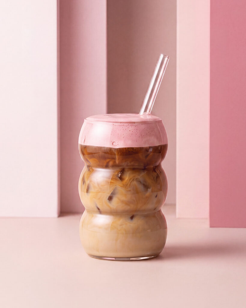 Pink Cold Foam Iced Latte, Orsadrinks Strawberry&Cream Blend