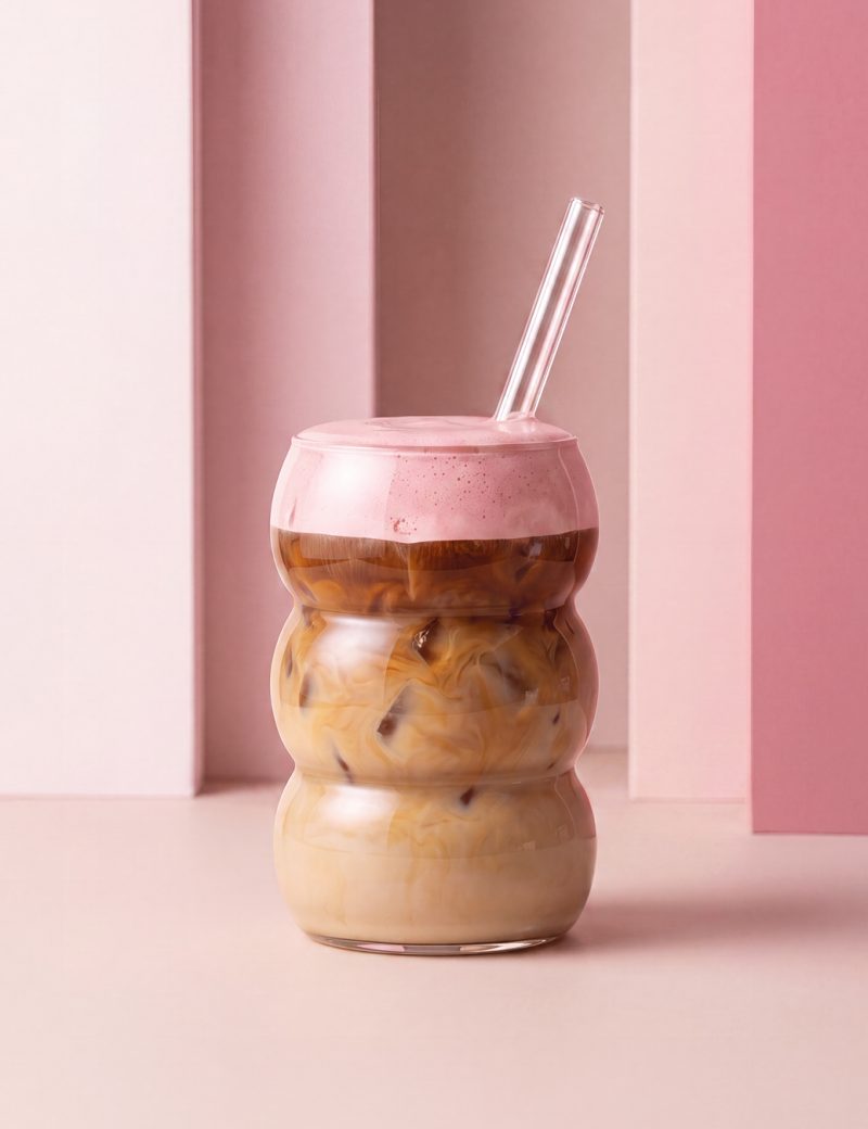 Pink Cold Foam Iced Latte, Orsadrinks Strawberry&Cream Blend